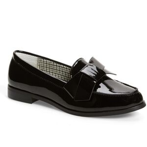 1901 Reenie Loafer Shiny Patent Black Bow Checkered Lining Sz 8 Preppy Classic